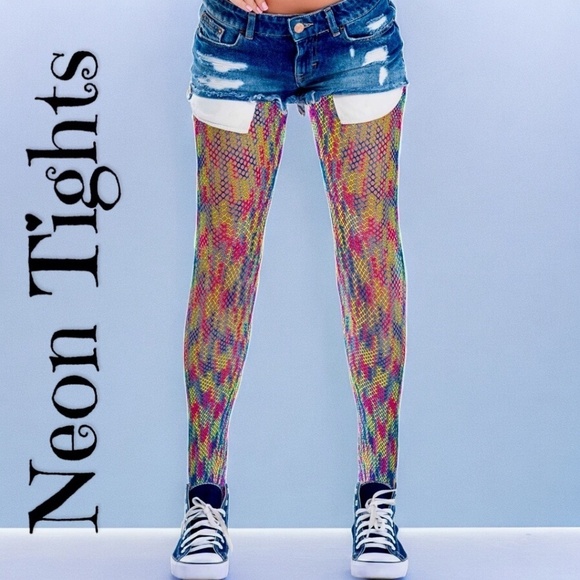 Thick-Fiber Multicolor/Colorful Neon Mesh Fishnet Tights/Pantyhose/Stockings NWT - Picture 1 of 16